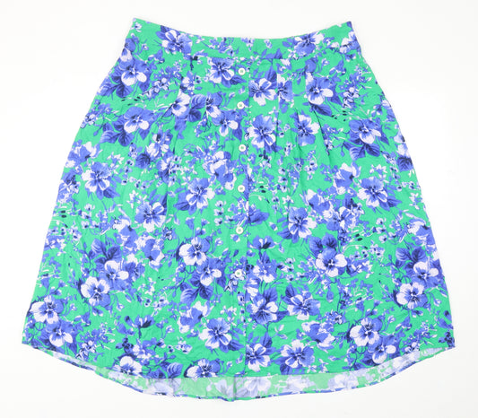 Front view of Dunnes Stored women’s blue floral viscose a-line skirt, size XL
