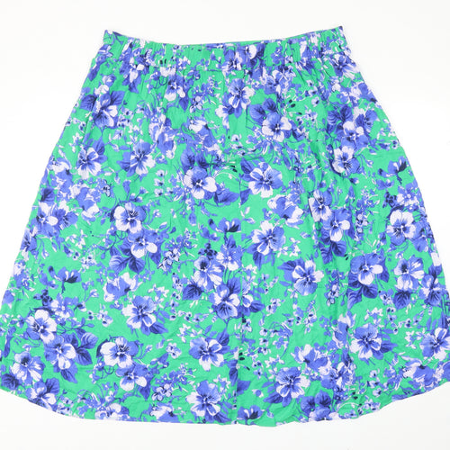 Dunnes Stored Womens Blue Floral Viscose A-Line Skirt Size XL