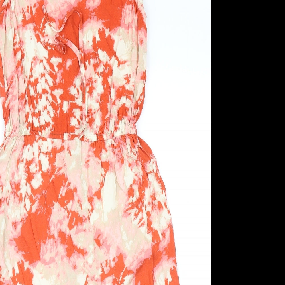 Apricot Womens Orange Geometric Viscose Tank Dress Size 8 Boat Neck Pullover