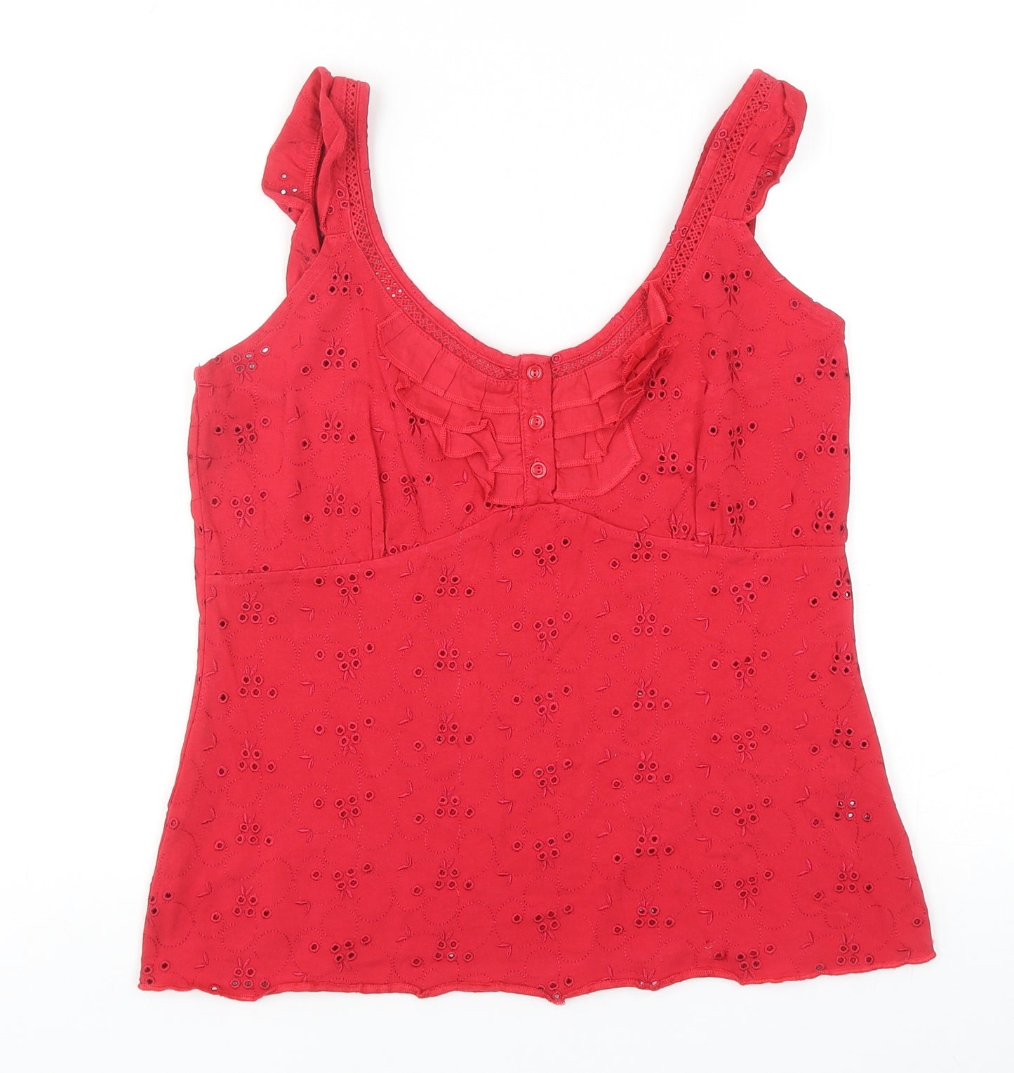 Per Una Womens Red Cotton Basic Tank Size 14 Scoop Neck - Broderie Anglaise