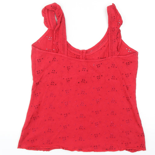 Per Una Womens Red Cotton Basic Tank Size 14 Scoop Neck - Broderie Anglaise