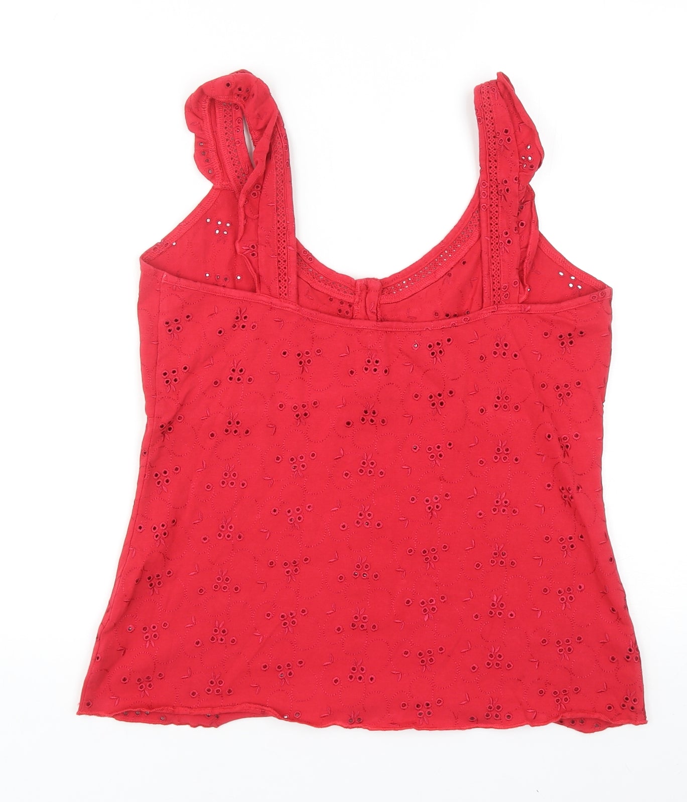 Per Una Womens Red Cotton Basic Tank Size 14 Scoop Neck - Broderie Anglaise