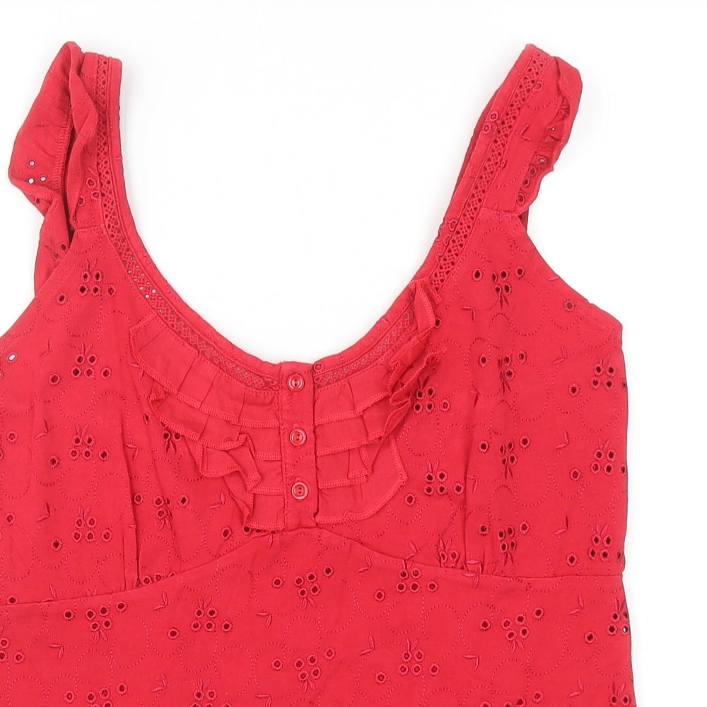 Per Una Womens Red Cotton Basic Tank Size 14 Scoop Neck - Broderie Anglaise