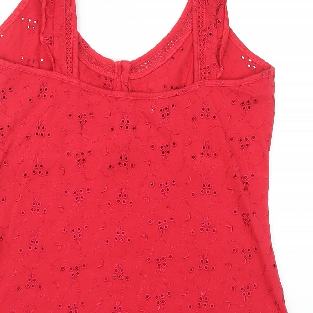Per Una Womens Red Cotton Basic Tank Size 14 Scoop Neck - Broderie Anglaise