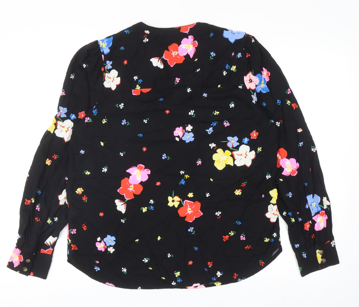 Marks and Spencer Womens Black Floral Viscose Basic Blouse Size 10 V-Neck