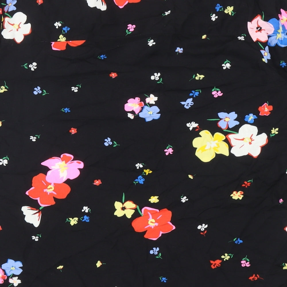 Marks and Spencer Womens Black Floral Viscose Basic Blouse Size 10 V-Neck