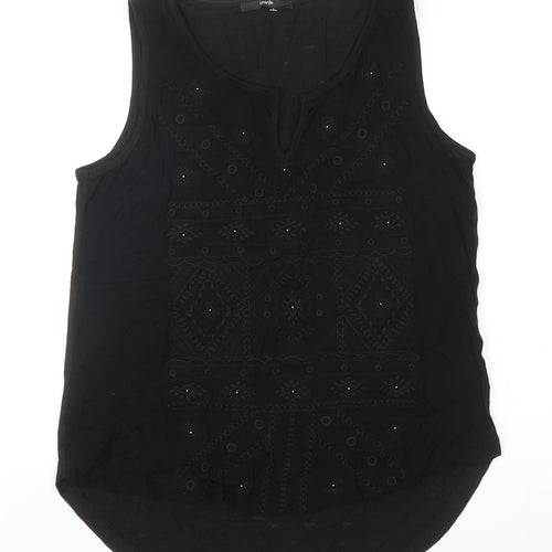George Womens Black Geometric Viscose Basic Blouse Size 10 Round Neck