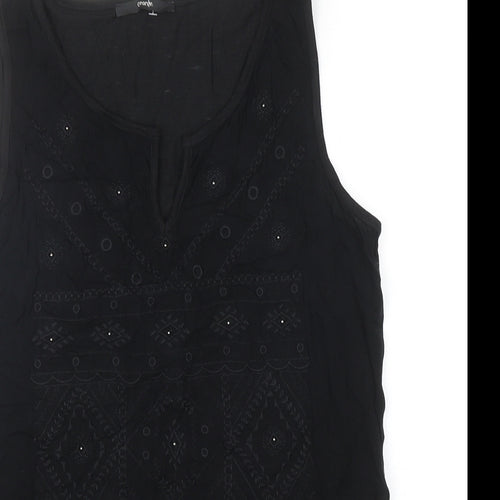 George Womens Black Geometric Viscose Basic Blouse Size 10 Round Neck