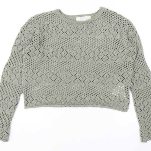 Primark Womens Green Round Neck Geometric Polyester Pullover Jumper Size XS - UK Size 6-8