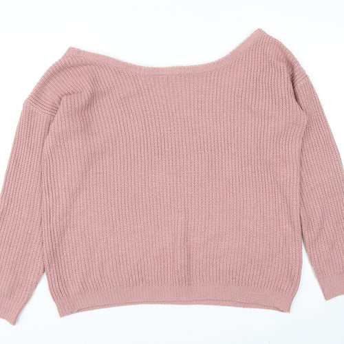 Missguided Womens Pink Boat Neck Acrylic Pullover Jumper Size M