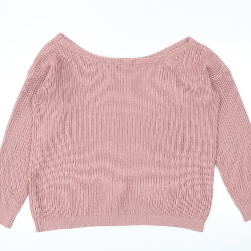 Missguided Womens Pink Boat Neck Acrylic Pullover Jumper Size M