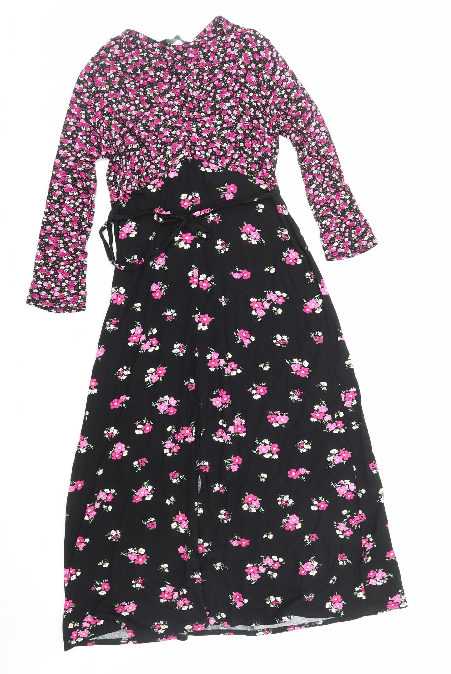 F&F Womens Multicoloured Floral Viscose A-Line Size 10 V-Neck Pullover