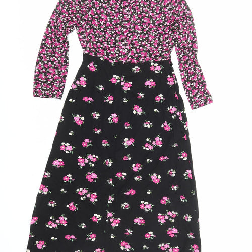 F&F Womens Multicoloured Floral Viscose A-Line Size 10 V-Neck Pullover