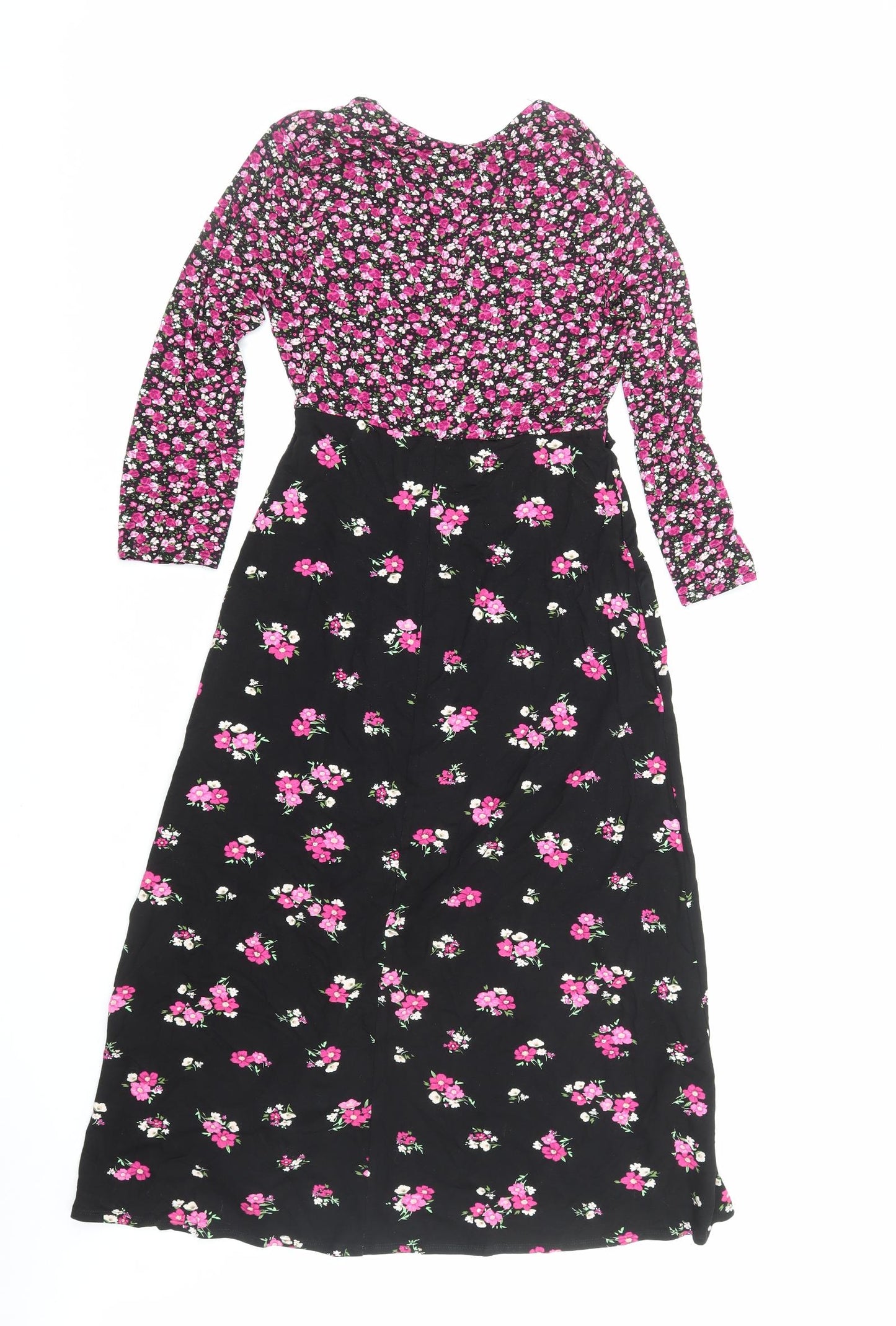 F&F Womens Multicoloured Floral Viscose A-Line Size 10 V-Neck Pullover