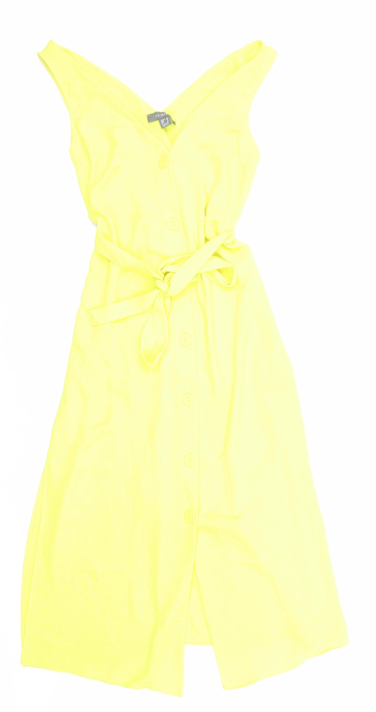 Primark Womens Yellow Polyester Fit & Flare Size 10 V-Neck Button