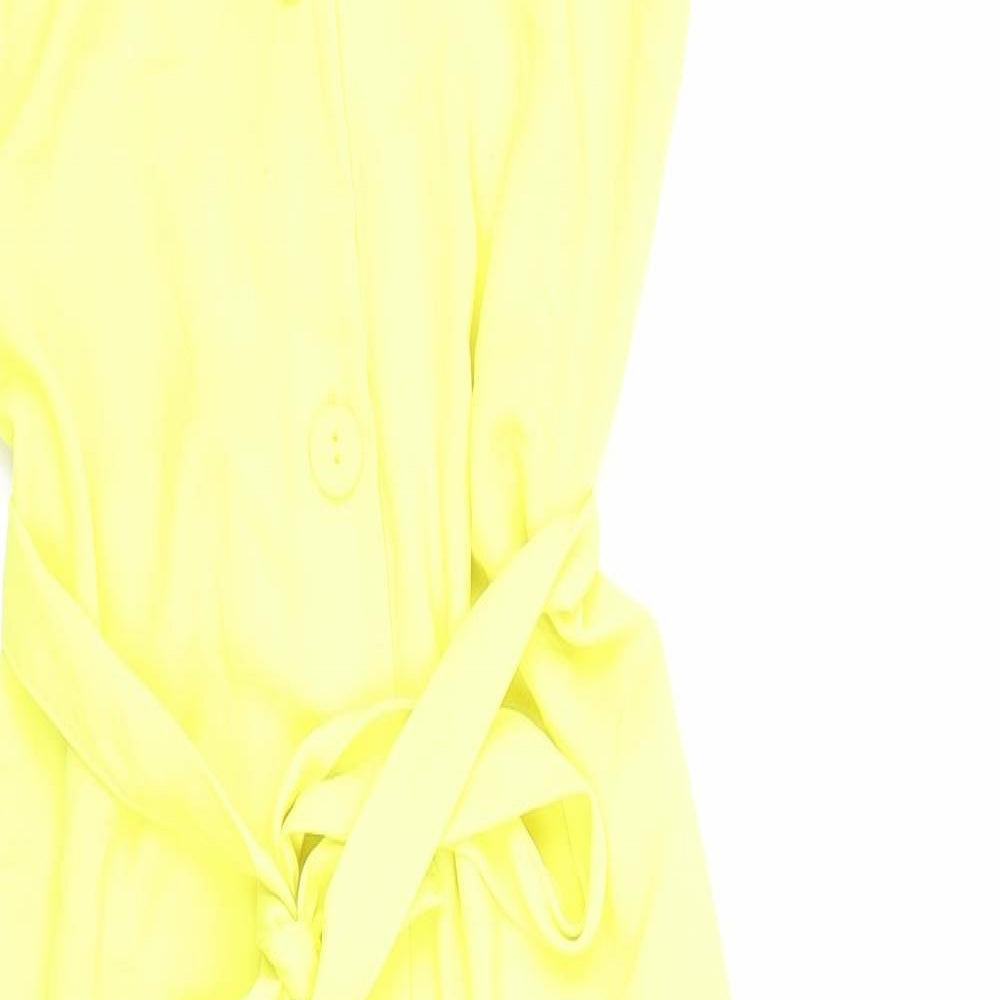 Primark Womens Yellow Polyester Fit & Flare Size 10 V-Neck Button
