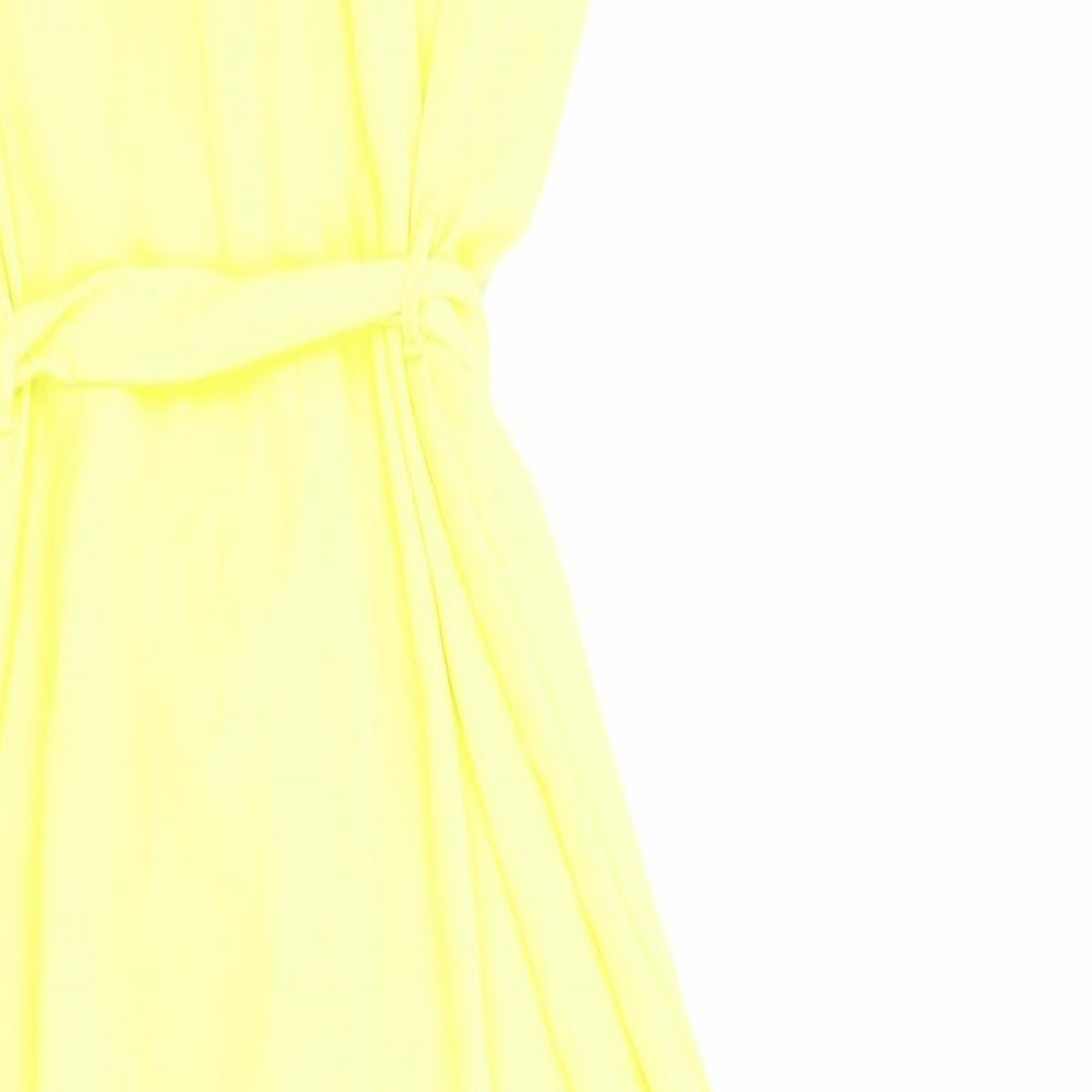 Primark Womens Yellow Polyester Fit & Flare Size 10 V-Neck Button