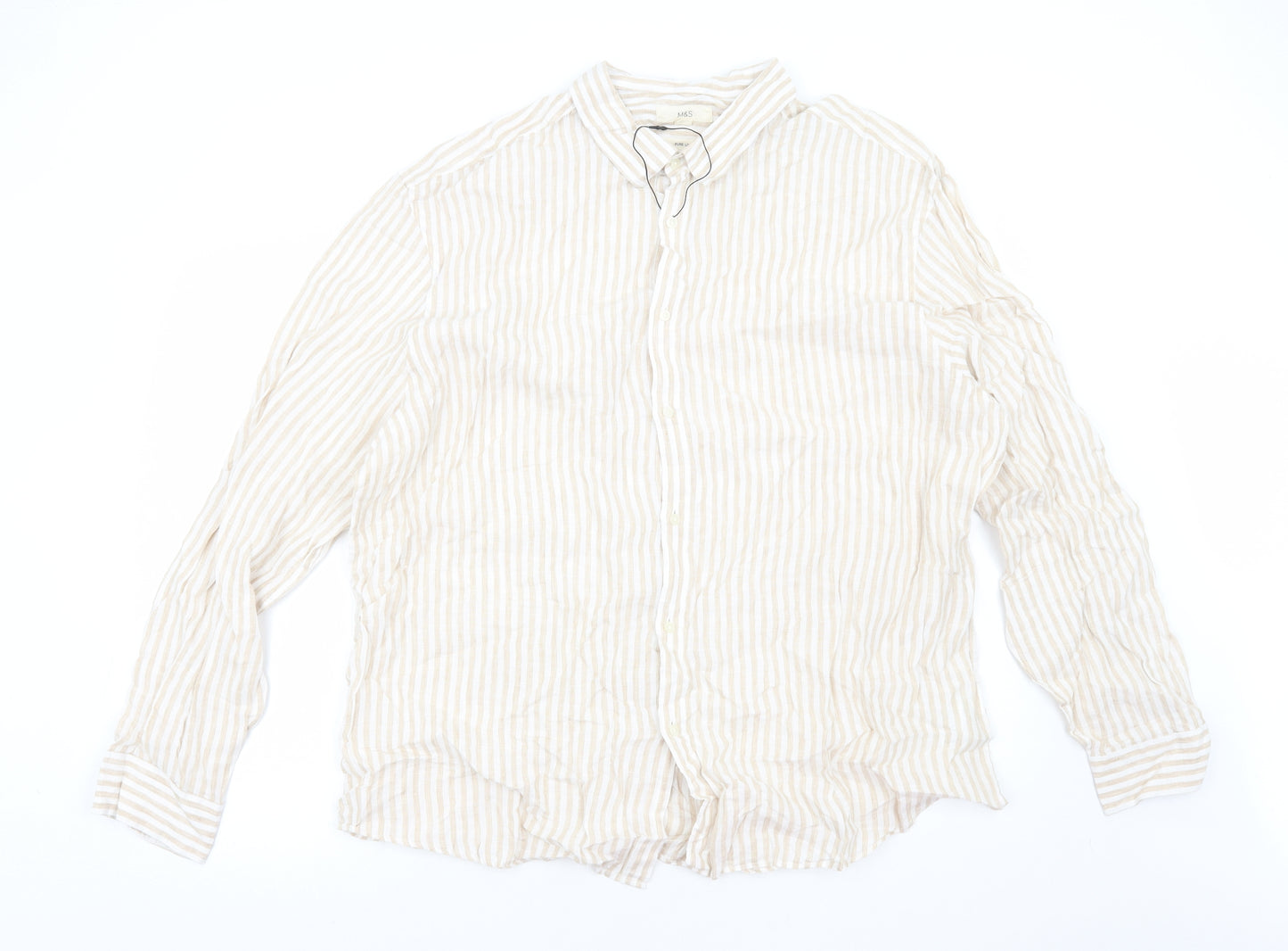 Marks and Spencer Mens Multicoloured Striped Linen Button-Up Size 3XL Henley Button