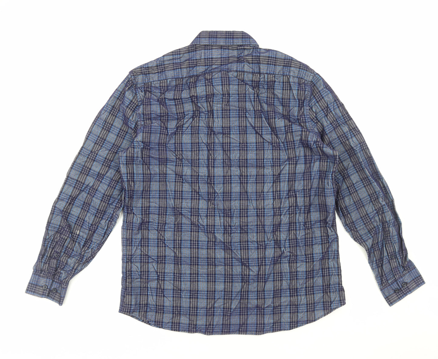 Marks and Spencer Mens Blue Plaid Cotton Button-Up Size XL Collared Button