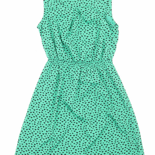 New Look Womens Green Geometric Polyester Fit & Flare Size 6 Scoop Neck Pullover - Heart Pattern