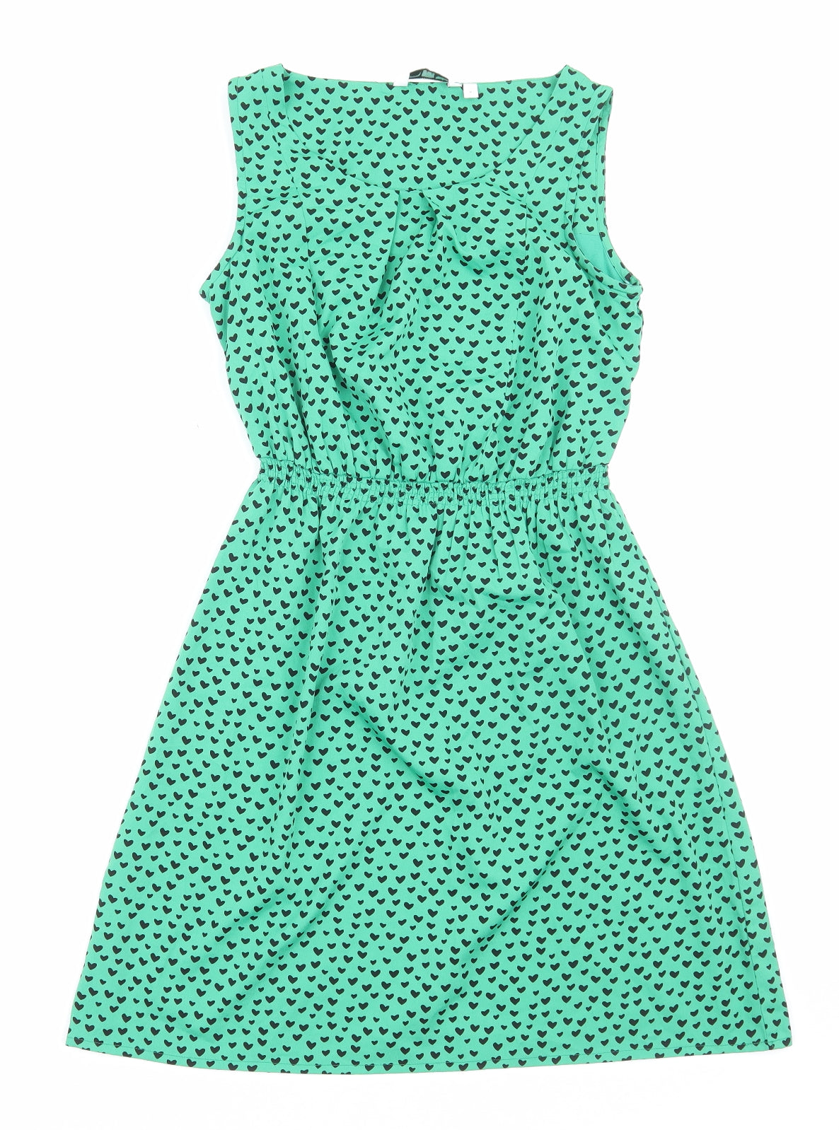 New Look Womens Green Geometric Polyester Fit & Flare Size 6 Scoop Neck Pullover - Heart Pattern
