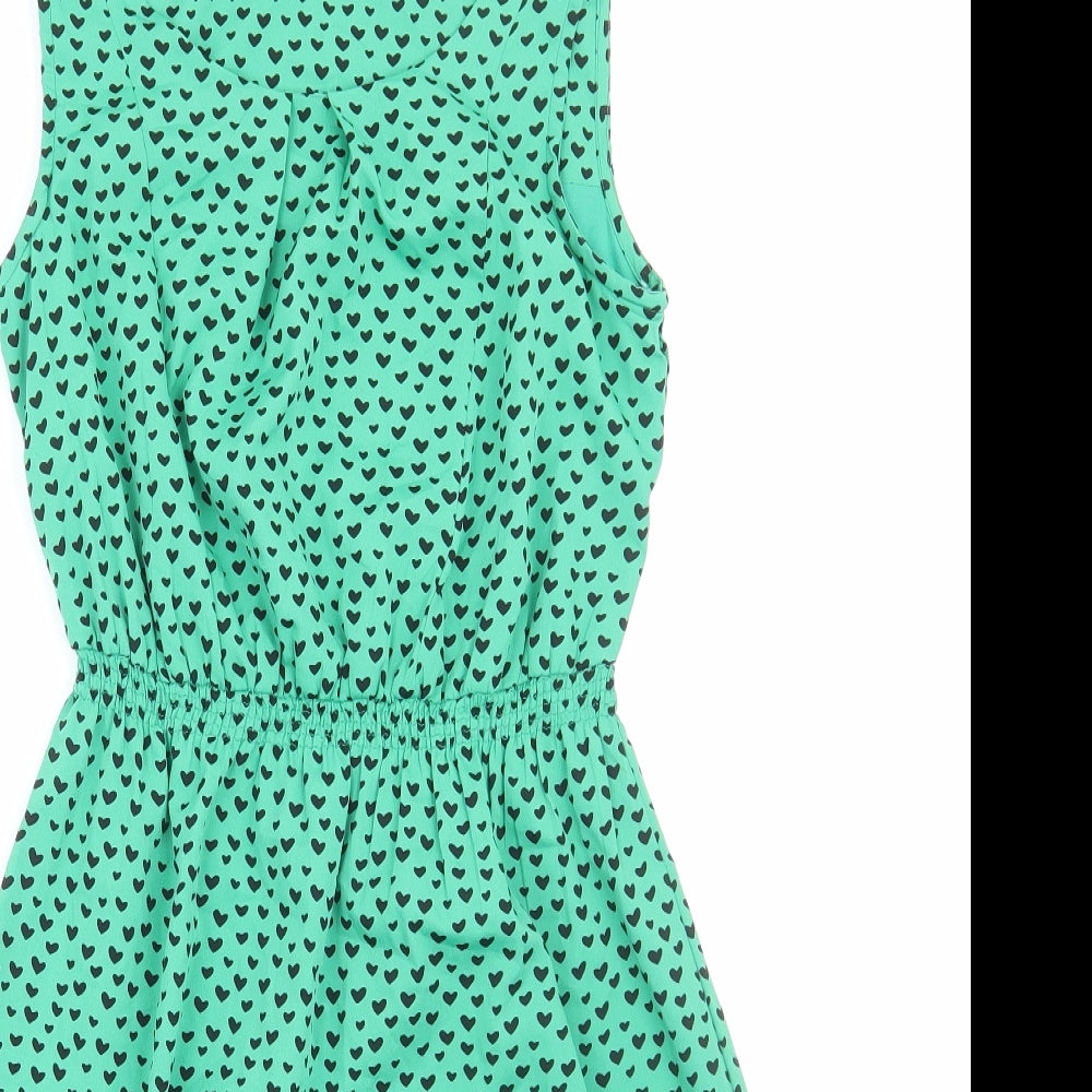 New Look Womens Green Geometric Polyester Fit & Flare Size 6 Scoop Neck Pullover - Heart Pattern