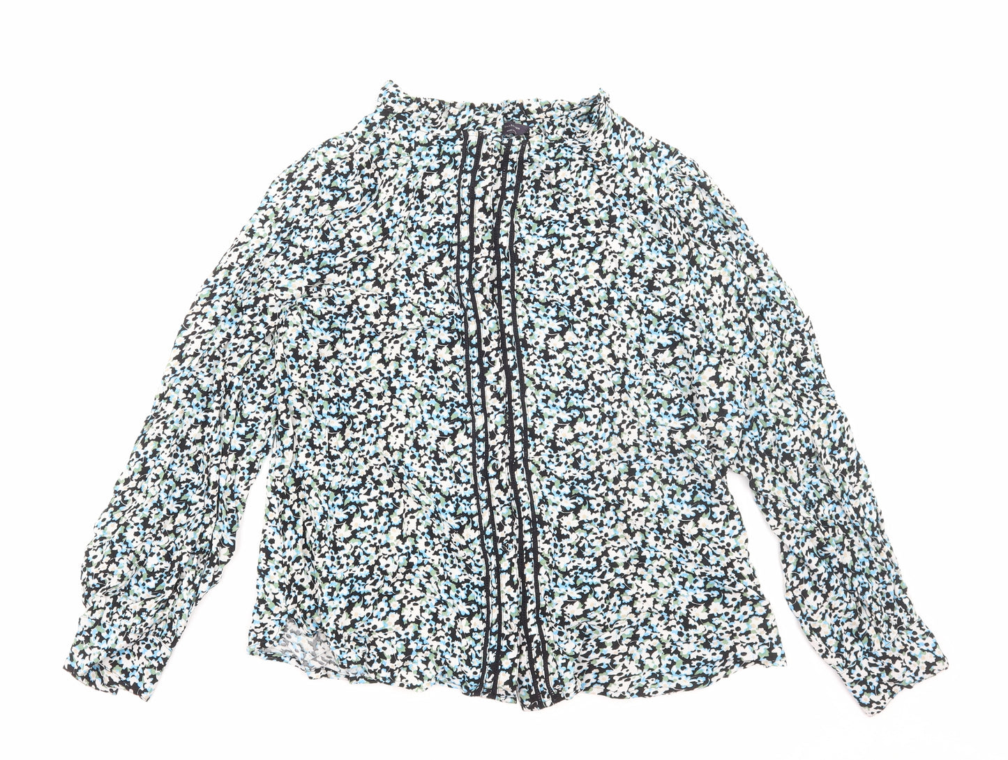 Marks and Spencer Womens Multicoloured Floral Viscose Basic Button-Up Size 18 Mock Neck