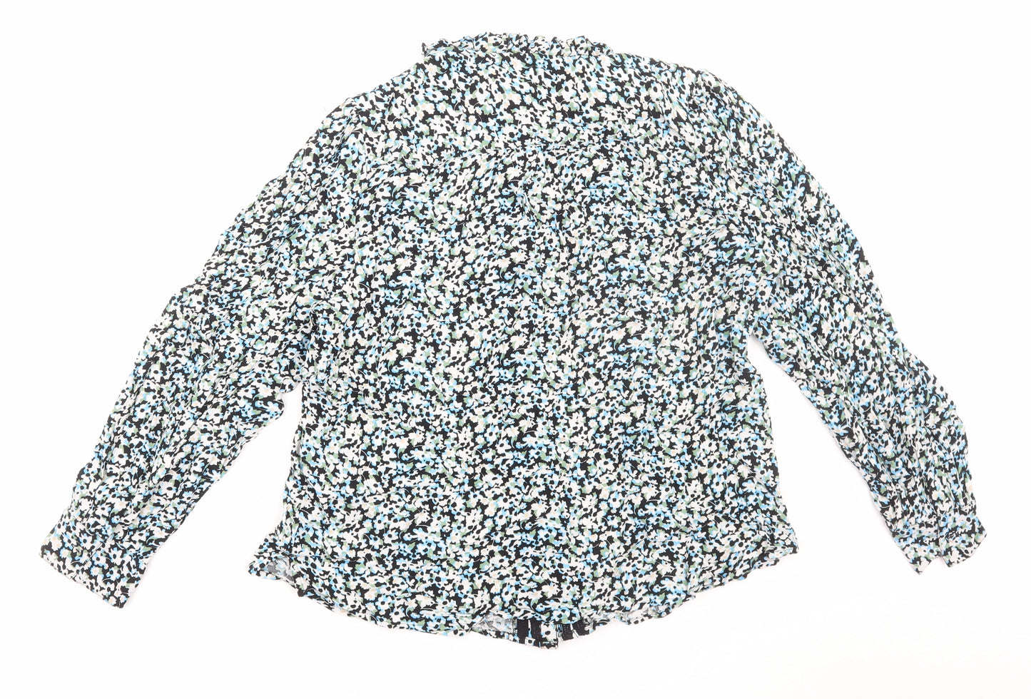 Marks and Spencer Womens Multicoloured Floral Viscose Basic Button-Up Size 18 Mock Neck