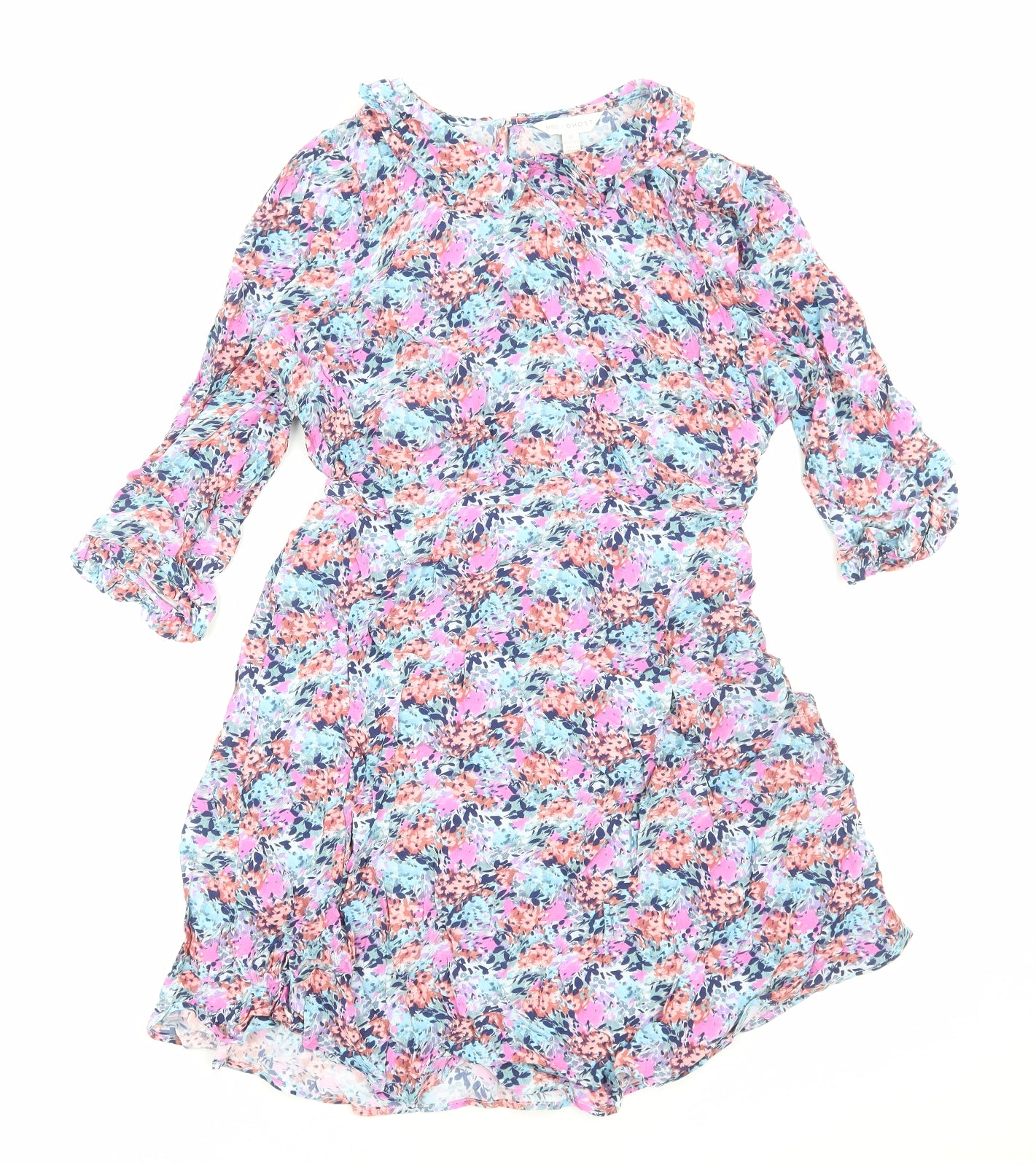 Marks and Spencer Womens Multicoloured Floral Viscose Fit & Flare Size 16 Collared Zip