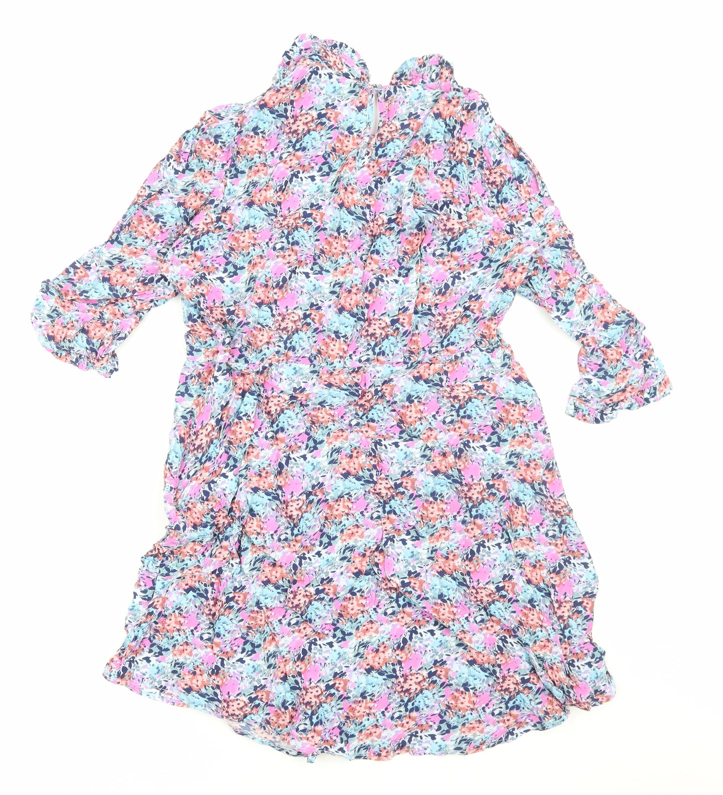 Marks and Spencer Womens Multicoloured Floral Viscose Fit & Flare Size 16 Collared Zip