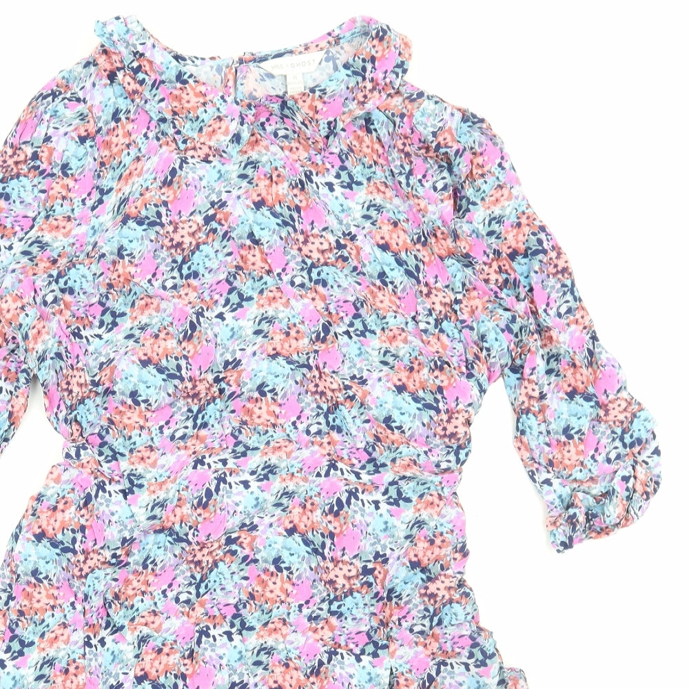 Marks and Spencer Womens Multicoloured Floral Viscose Fit & Flare Size 16 Collared Zip
