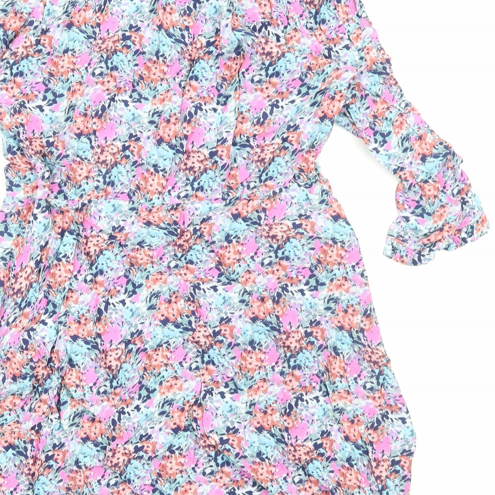 Marks and Spencer Womens Multicoloured Floral Viscose Fit & Flare Size 16 Collared Zip