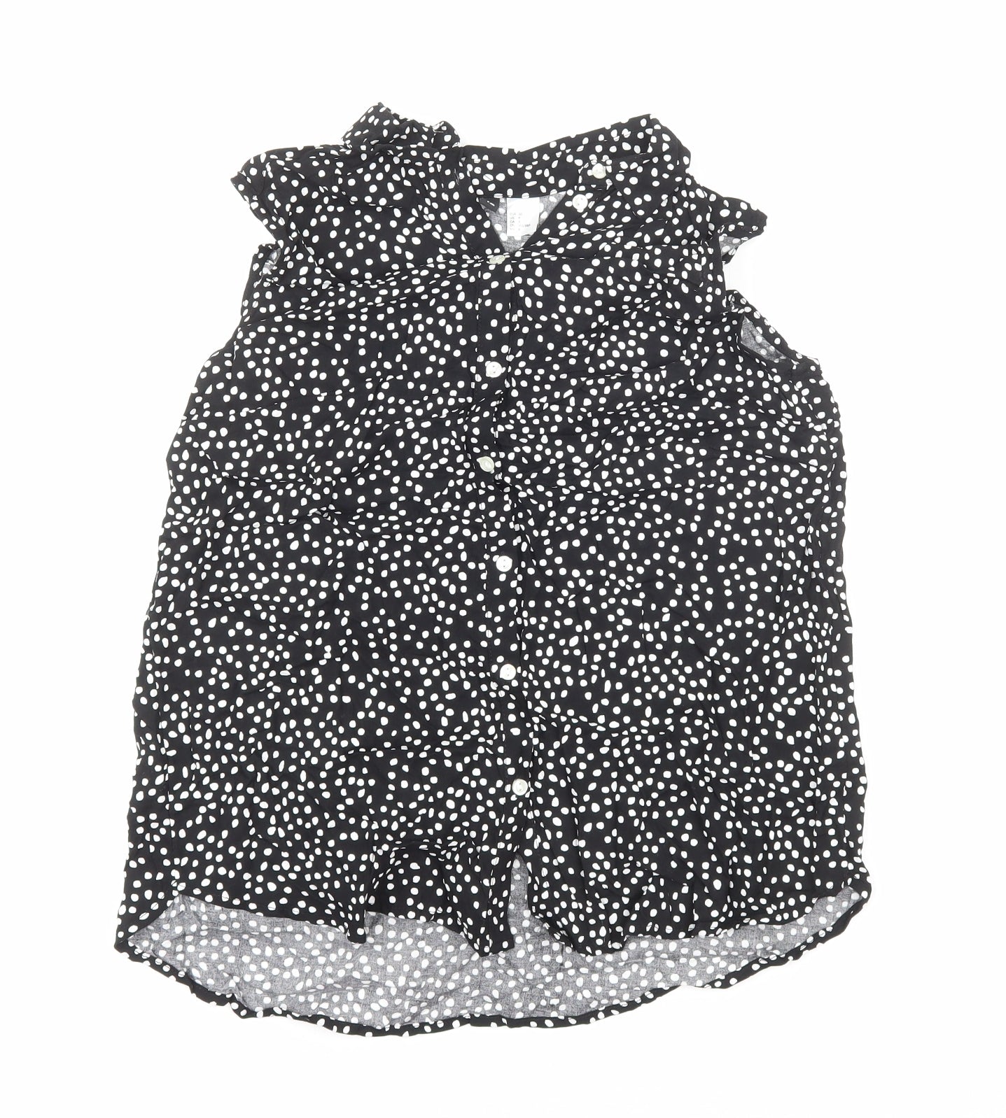 H&M Womens Black Polka Dot Viscose Basic Button-Up Size 12 Collared