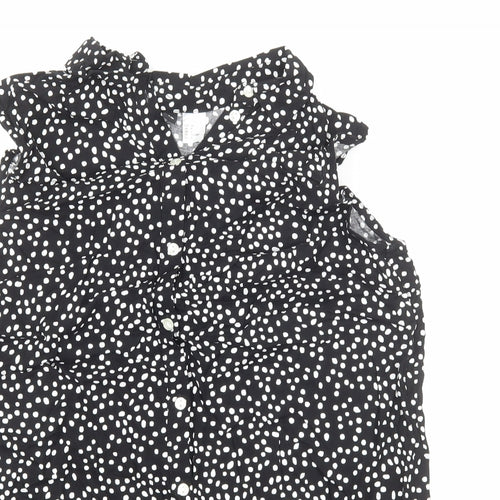 H&M Womens Black Polka Dot Viscose Basic Button-Up Size 12 Collared
