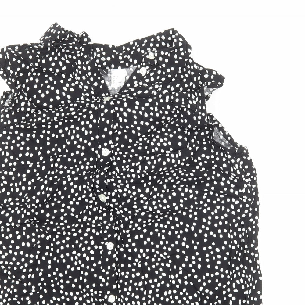 H&M Womens Black Polka Dot Viscose Basic Button-Up Size 12 Collared