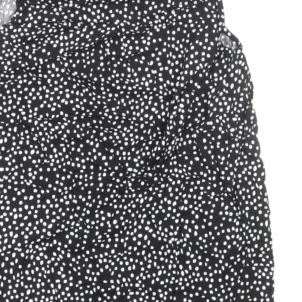 H&M Womens Black Polka Dot Viscose Basic Button-Up Size 12 Collared