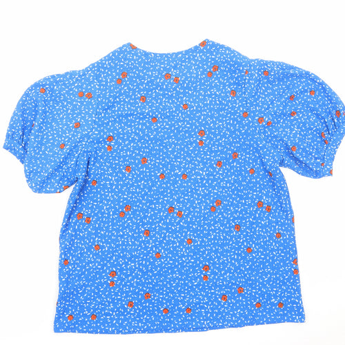 Marks and Spencer Womens Blue Floral Viscose Basic T-Shirt Size 16 Round Neck