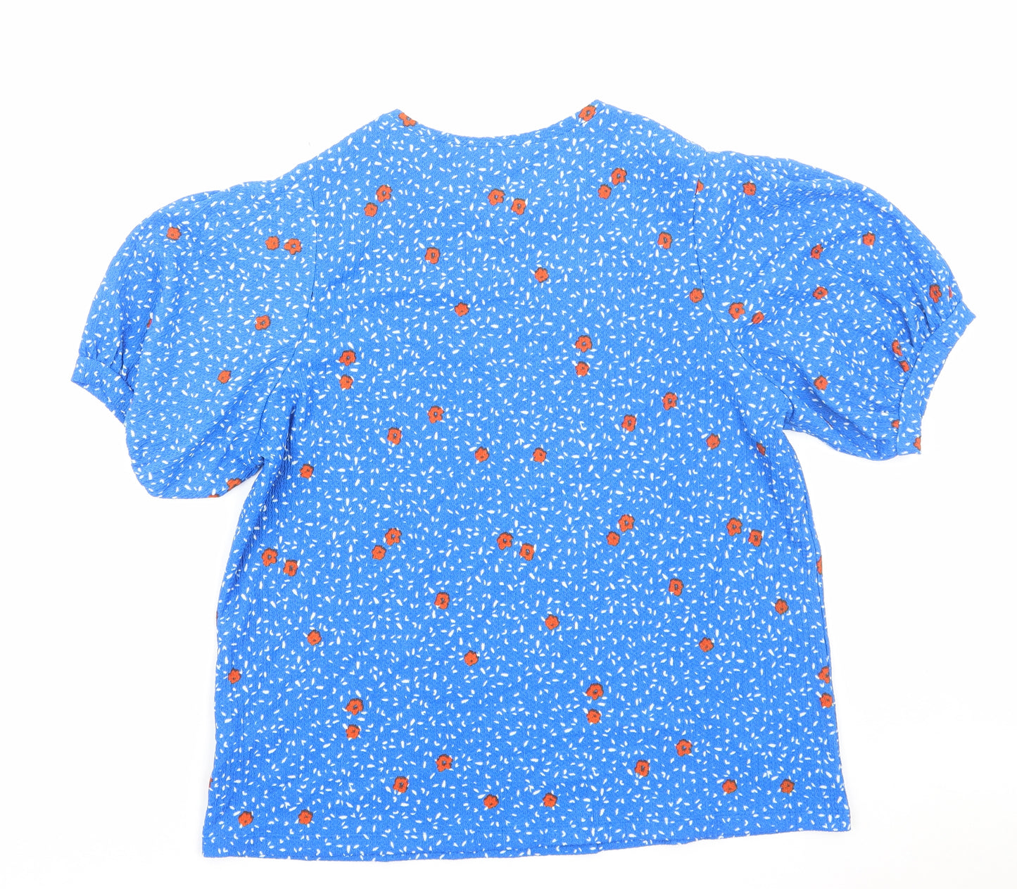 Marks and Spencer Womens Blue Floral Viscose Basic T-Shirt Size 16 Round Neck