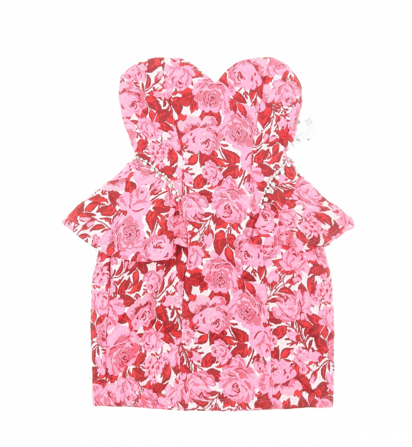 Zara Womens Pink Floral Polyester Mini Size S Sweetheart Zip
