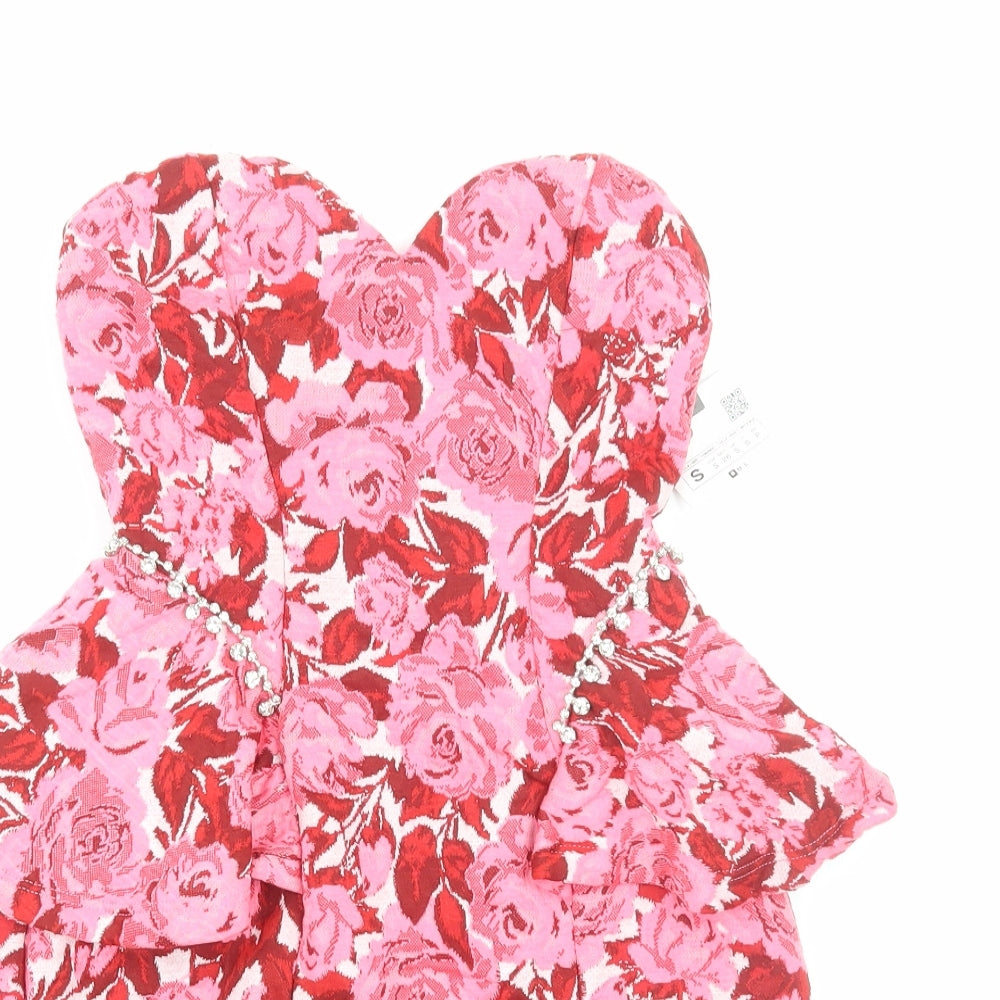 Zara Womens Pink Floral Polyester Mini Size S Sweetheart Zip