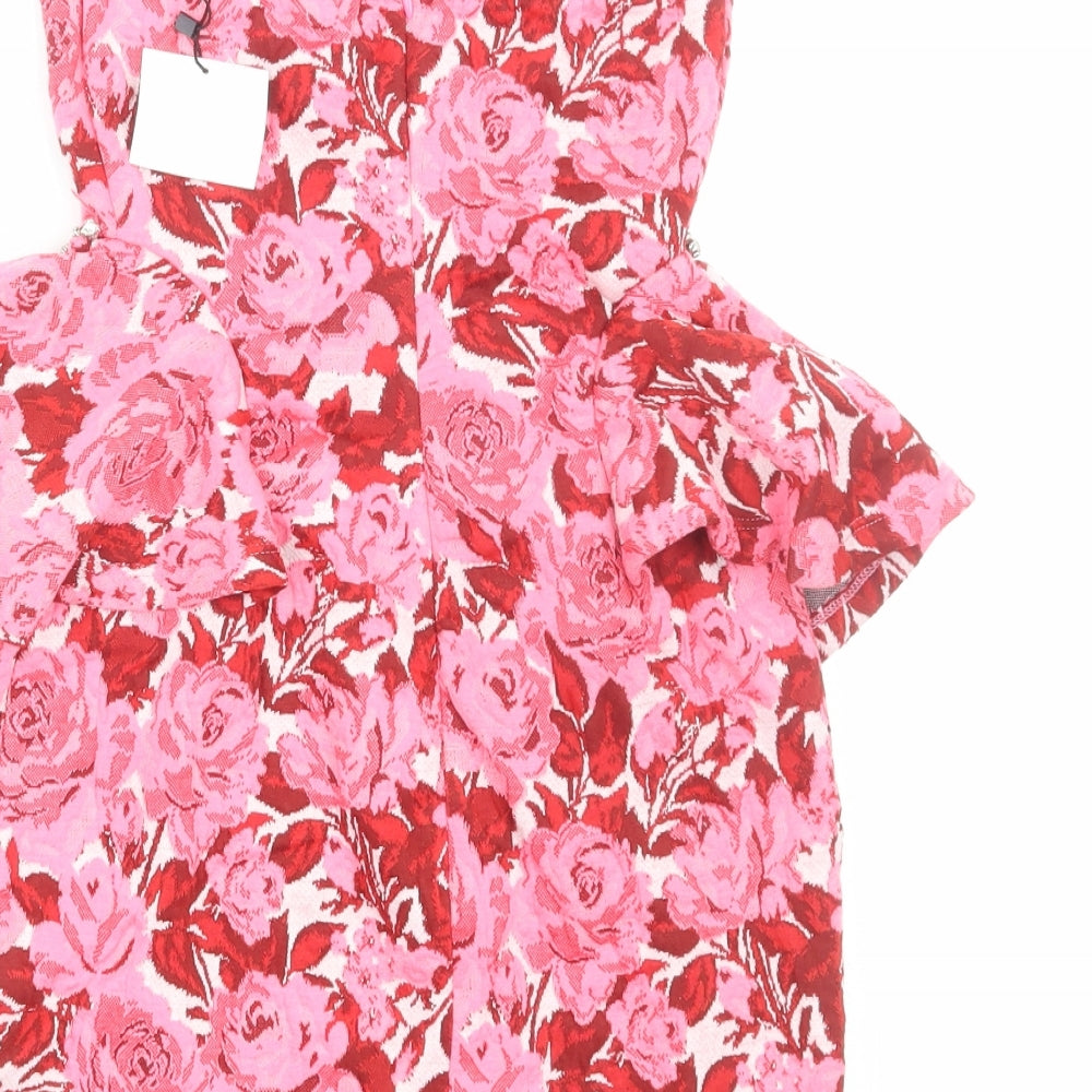 Zara Womens Pink Floral Polyester Mini Size S Sweetheart Zip