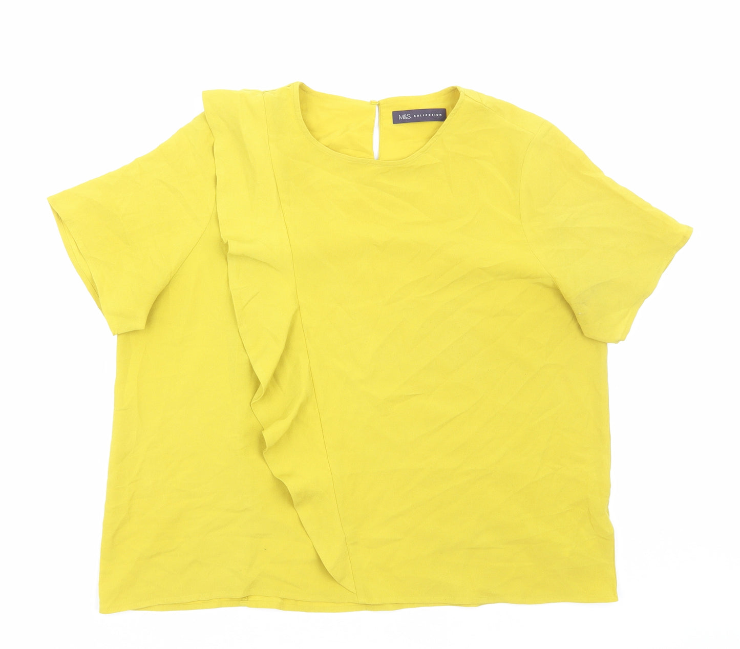 Marks and Spencer Womens Yellow Polyester Basic Blouse Size 16 Round Neck