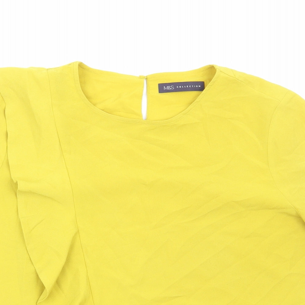 Marks and Spencer Womens Yellow Polyester Basic Blouse Size 16 Round Neck