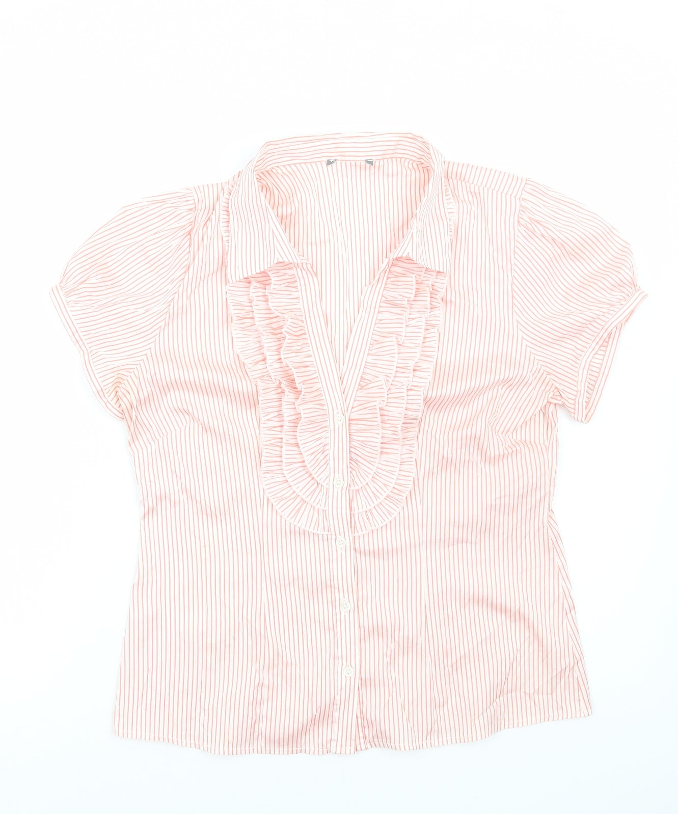Preworn Womens Red Striped Polyester Basic Blouse Size 8 V-Neck