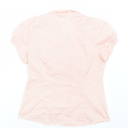 Preworn Womens Red Striped Polyester Basic Blouse Size 8 V-Neck