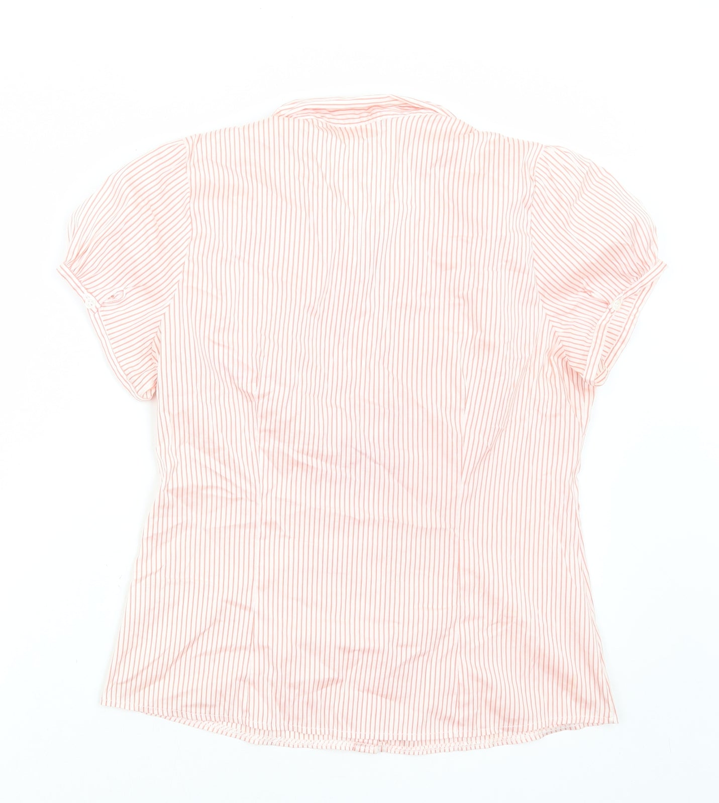 Preworn Womens Red Striped Polyester Basic Blouse Size 8 V-Neck