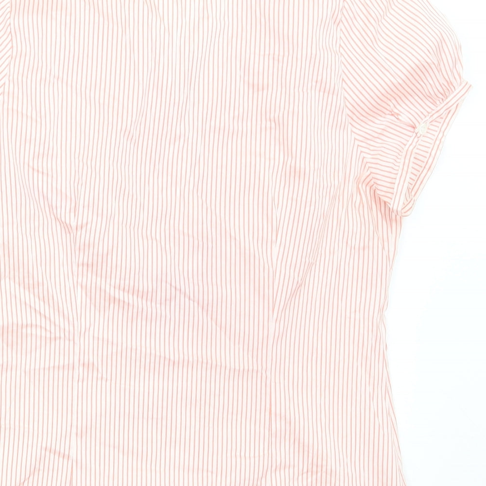 Preworn Womens Red Striped Polyester Basic Blouse Size 8 V-Neck