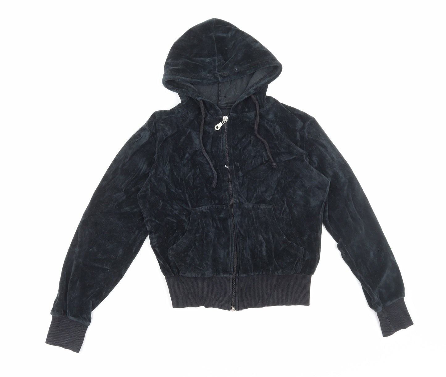 Preworn Womens Black Polyester Full Zip Hoodie Size S Zip