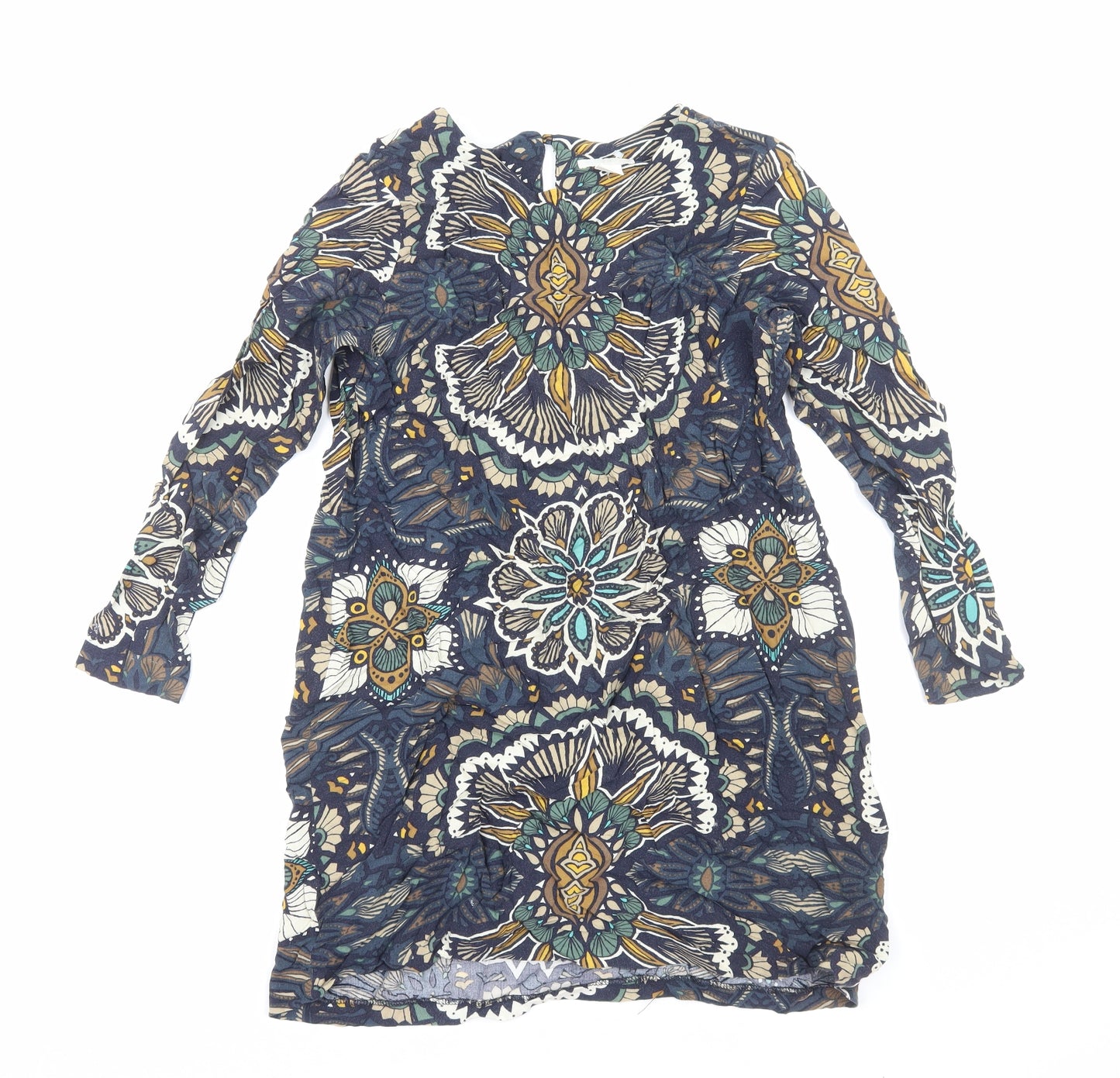H&M Womens Multicoloured Geometric Viscose Shift Size 12 Round Neck Pullover