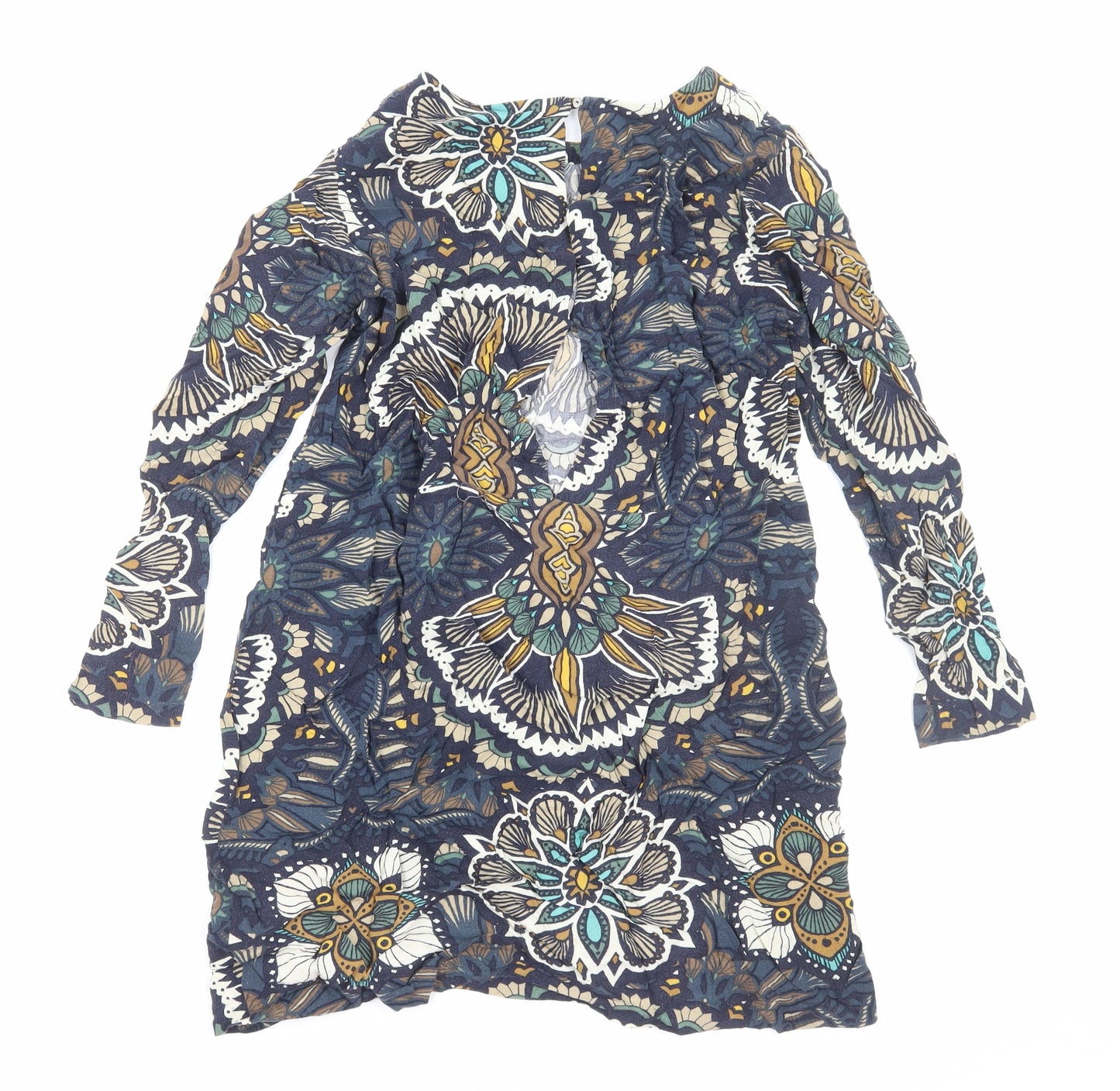 H&M Womens Multicoloured Geometric Viscose Shift Size 12 Round Neck Pullover